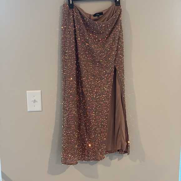 Lulus Sparkling Behavior Mauve Pink Sequin High-rise Midi Skirt - Size XL - Picture 2 of 4